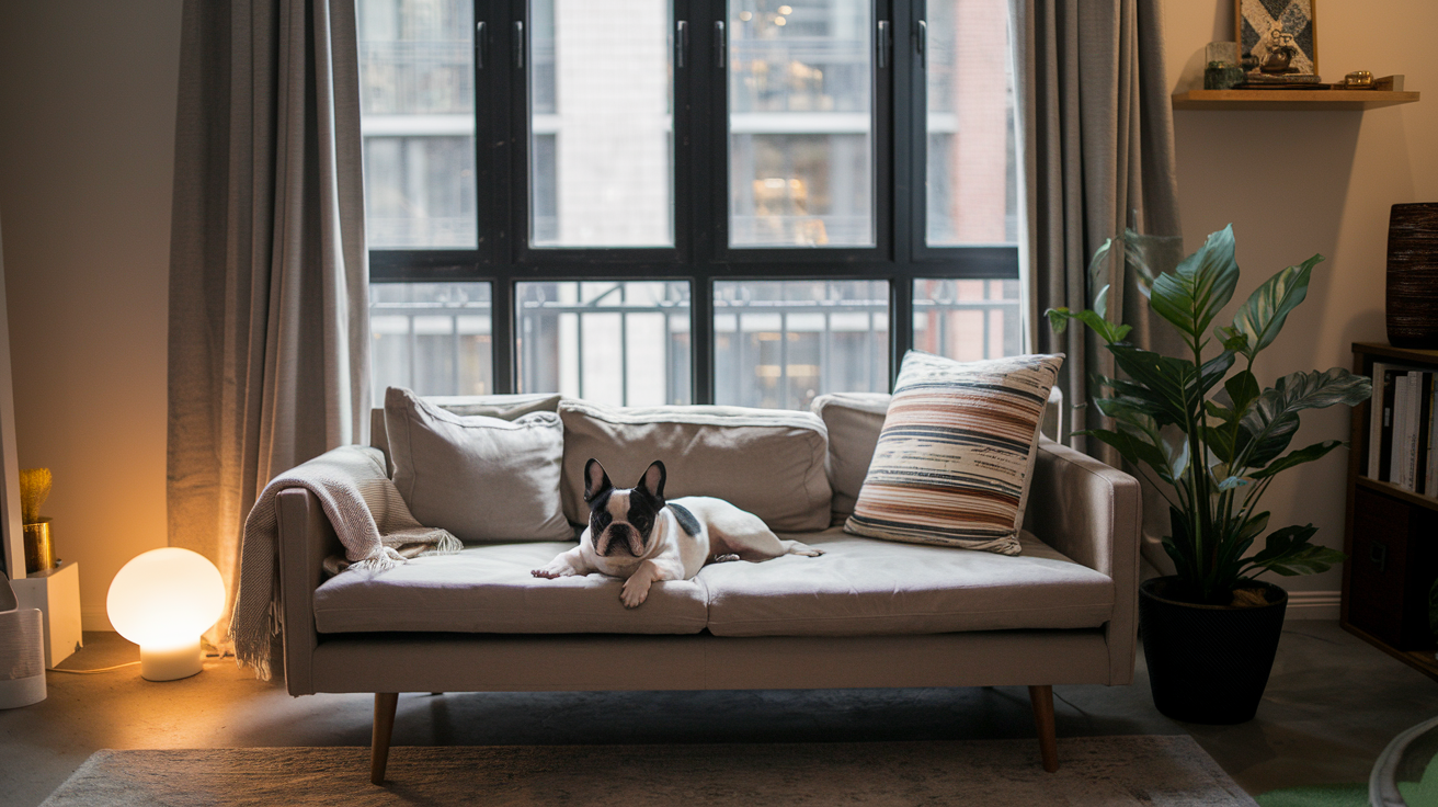 French Bulldog laying on a sofa