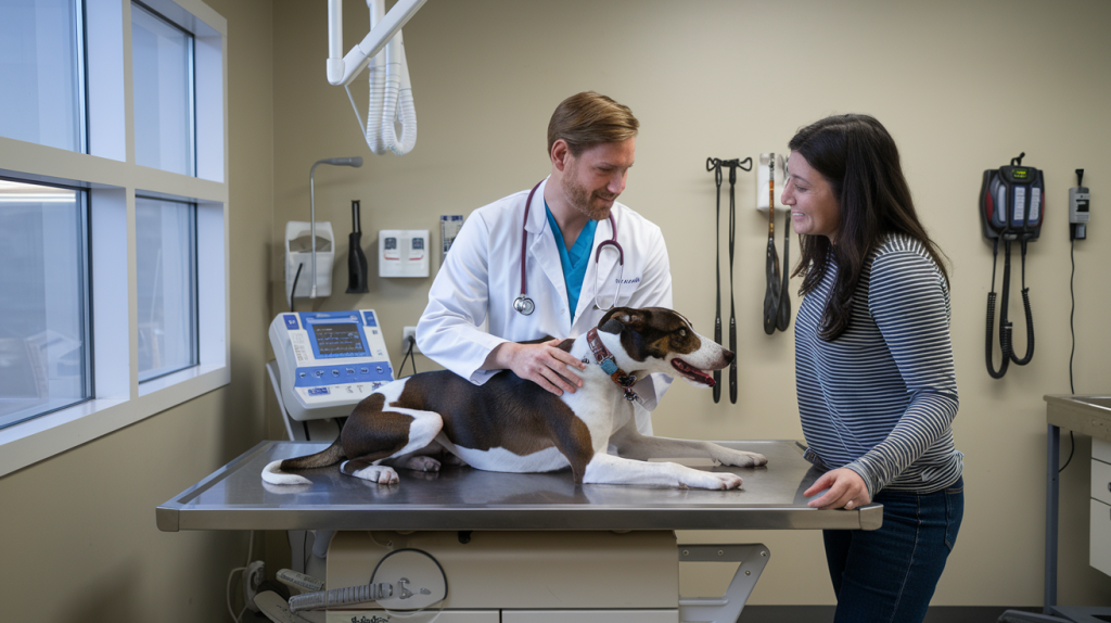 Vet Examining a Dog on the Examination Table